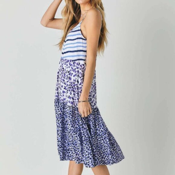 Blue & White Adorable Summer Sundress, MULTI PRINT SLEEVELESS MIDI DRESS, S - Picture 4 of 11